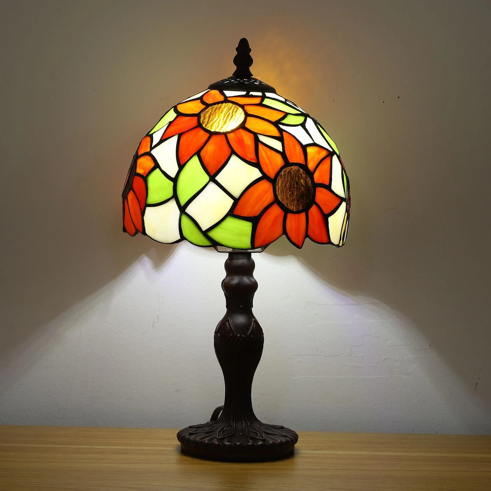 Настільна лампа Tiffany Ретро Вітражне скло Квітковий візерунок E27 LED 37x20 см Блакитна, фото №8