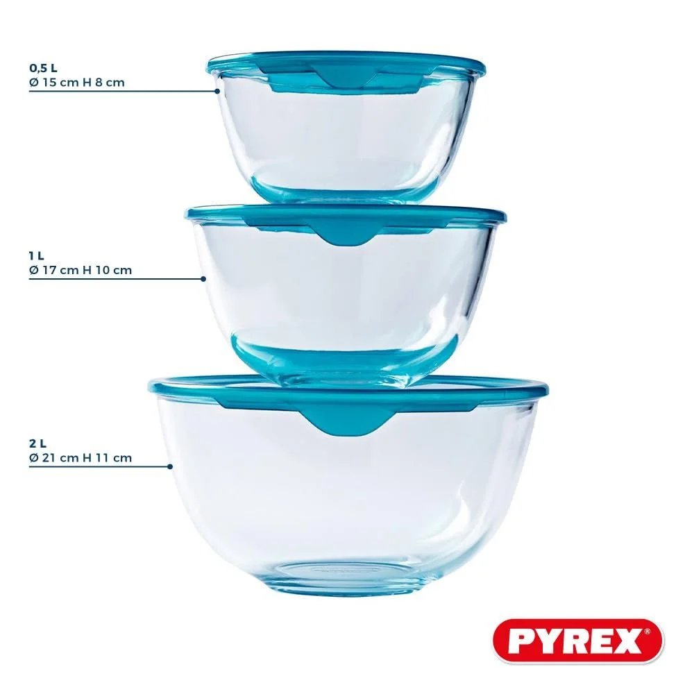 Набор чаш Pyrex Prep & Store с крышками 0,5 л, 1 л, 2 л стекло 3 шт, фото №4 Набор чаш Pyrex Prep & Store с крышками 0,5 л, 1 л, 2 л стекло 3 шт, фото №4