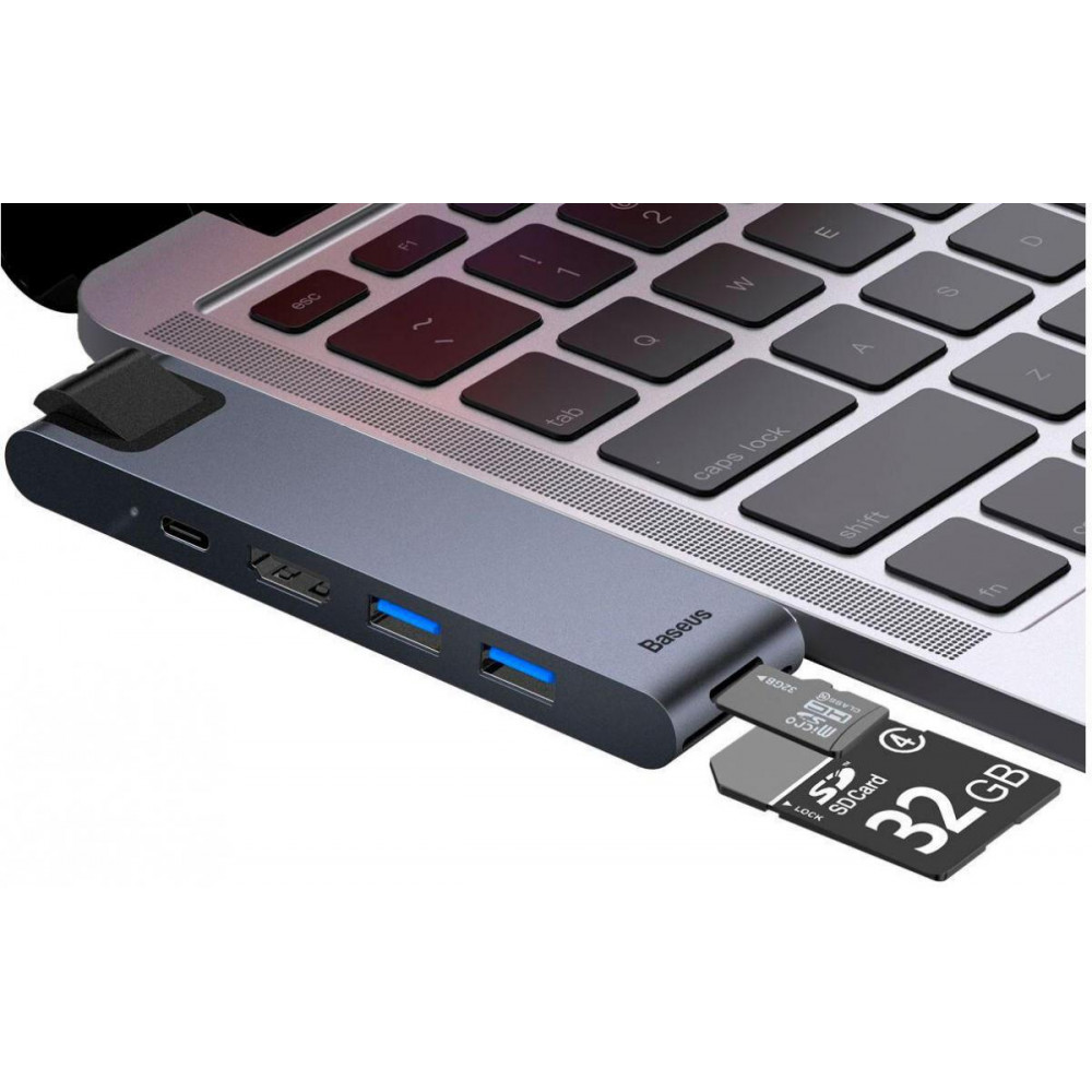 USB-хаб Baseus (CAHUB-L0G) thunderbolt C Pro Seven-in-one smart HUB docking station CAHUB-L0G Чорний, фото №3