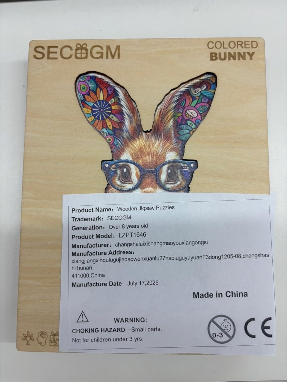 Дерев'яний пазл SECOGM Кольоровий кролик 100 елементів 21,5 x 21,5 см нерегулярної форми Подарункова коробка, фото №8 Дерев'яний пазл SECOGM Кольоровий кролик 100 елементів 21,5 x 21,5 см нерегулярної форми Подарункова коробка, фото №8