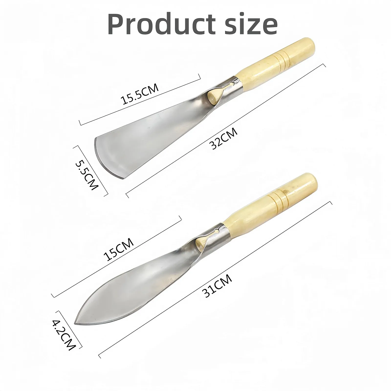 Садовый мастерок, набор садовых инструментов, 32 см, заостренный и плоский мастерок с деревянной ручкой, ручная лопата для переворачивания и посадки, 2 шт., фото №7