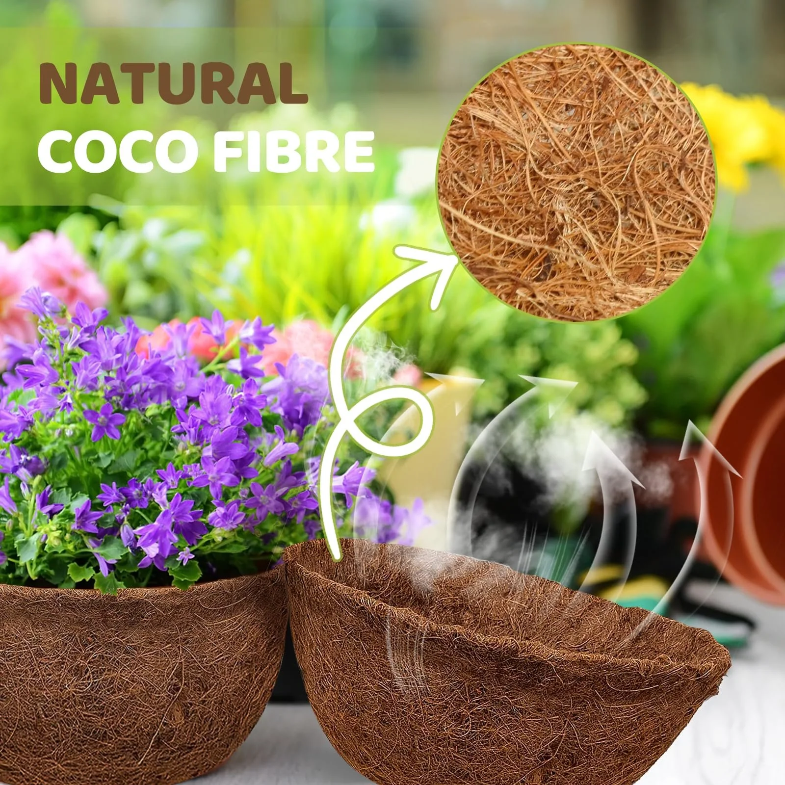 Вкладиші для підвісних кошиків з кокосового волокна 2 шт. круглі 40 см (16 дюймів) натуральні, фото №3 Вкладиші для підвісних кошиків з кокосового волокна 2 шт. круглі 40 см (16 дюймів) натуральні, фото №3