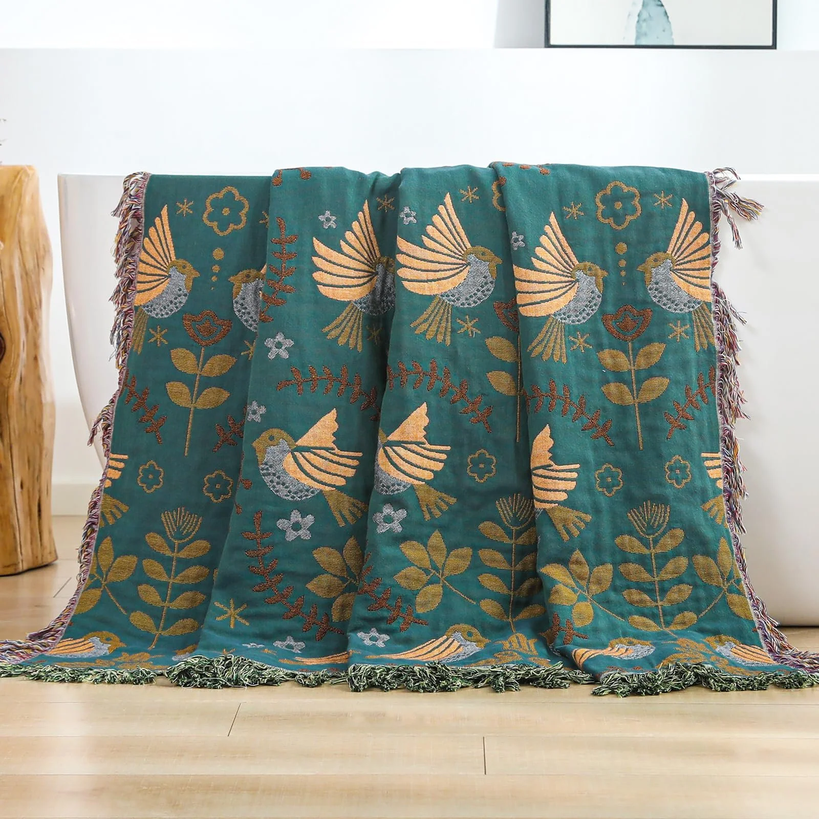 Тканый Плед HOORDRY Двусторонний Boho, Синий/Бежевый, 150 x 200 см, фото №9