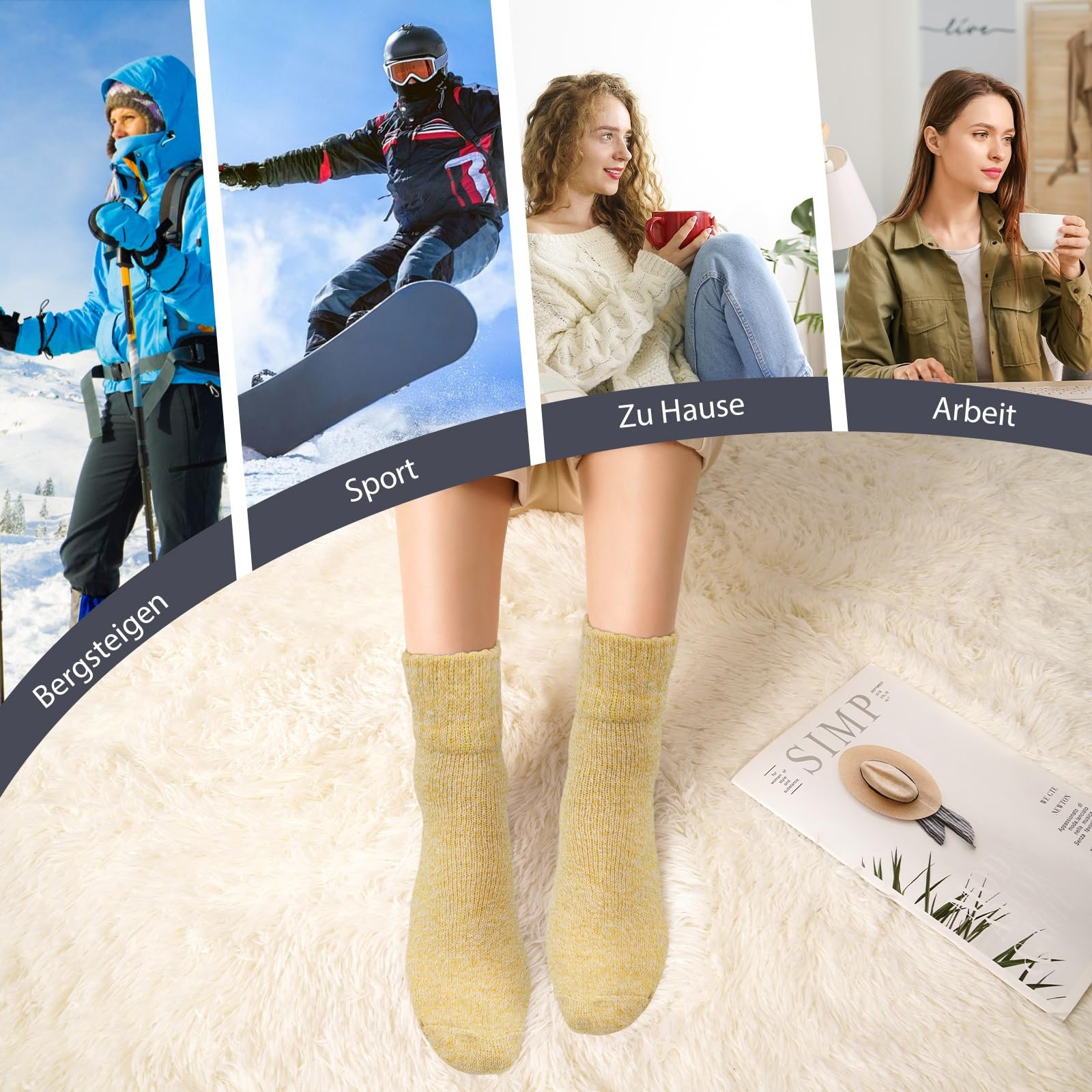 Женские термоноски VEGCOO, 5 пар шерстяных носков, Теплые, Мягкие носки, Зимние носки, Дышащие шерстяные носки, фото №7