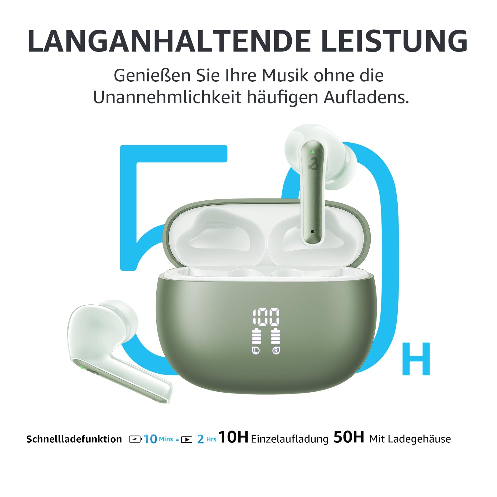 Наушники Bluetooth Беспроводные 5.3 С 6 ENC микрофонами Вкладыши с HiFi стерео глубокими басами Шумоподавлением 50 часов воспроизведения IPX8 Водонепроницаемые, фото №2 Наушники Bluetooth Беспроводные 5.3 С 6 ENC микрофонами Вкладыши с HiFi стерео глубокими басами Шумоподавлением 50 часов воспроизведения IPX8 Водонепроницаемые, фото №2