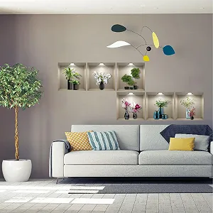 Наклейки на стіну 3D-ефект Ваза Квіти Зелені рослини Бонсай (6 шт.) Зелений synthetic.ua - Фото 1