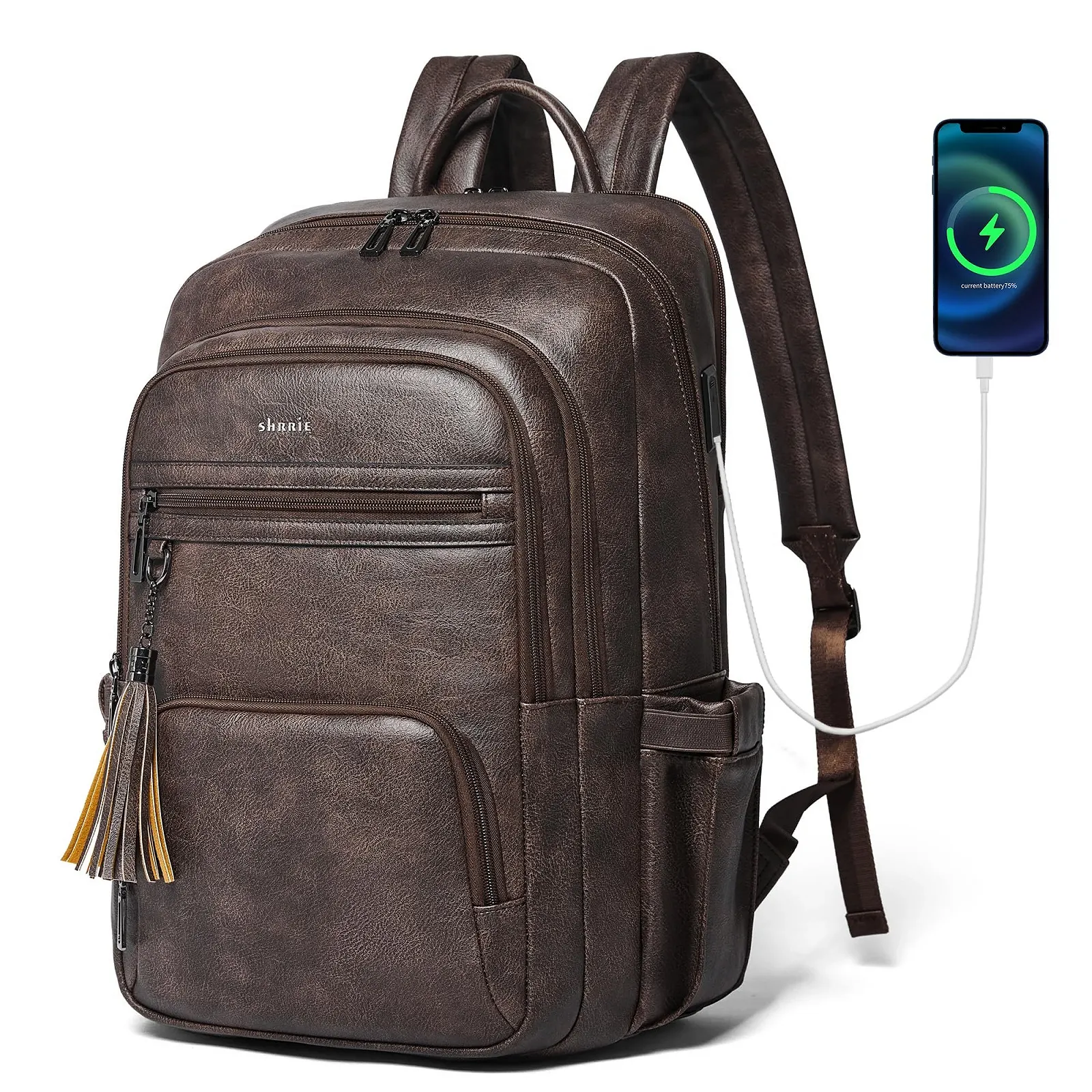 Рюкзак Shrrie для ноутбука 17 дюймів 28L з веган-шкіри з USB chocolate, фото №1 Рюкзак Shrrie для ноутбука 17 дюймів 28L з веган-шкіри з USB chocolate, фото №1