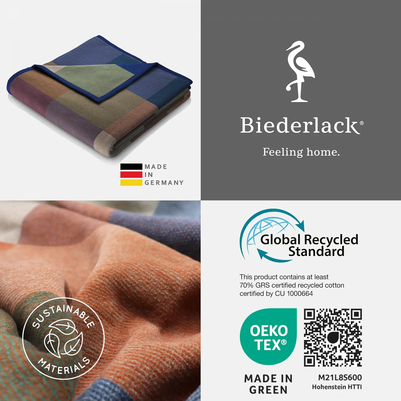 Одеяло Biederlack Fluffy Soft Cuddly Чистый Хлопок В Клетку Зеленое Сделано в Германии Oeko-Tex Диванное Одеяло из 100% Хлопка 150 x 200 см Зеленый/Разноцветный Клетчатый Плед Экологически чистое, фото №3