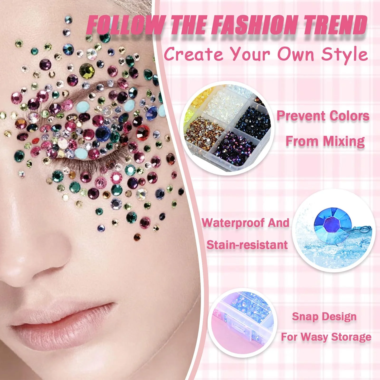 Стразы для ногтей 24 цвета 4 мм круглые с пинцетом и ручкой для нанесения, 19600 шт, фото №3