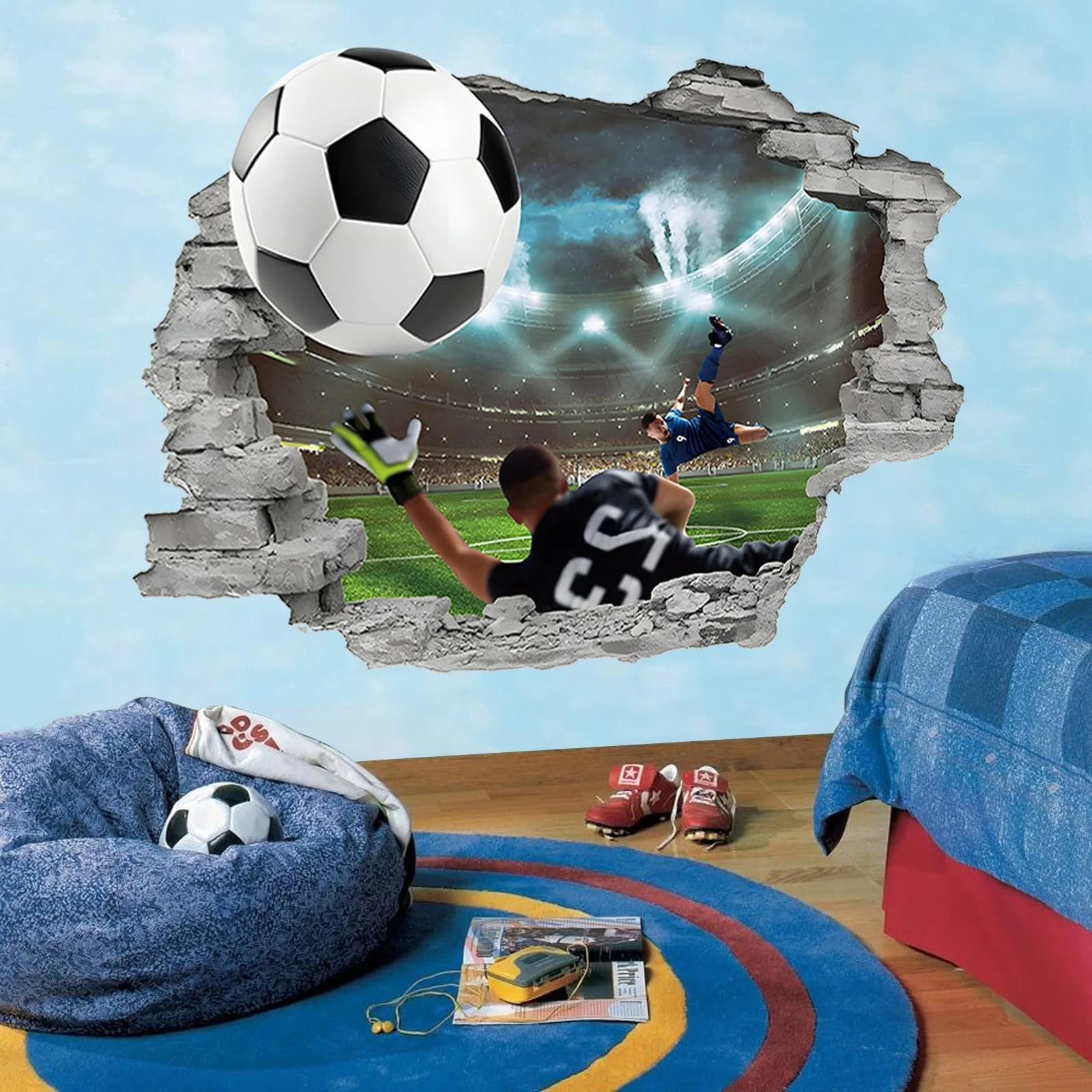 Наклейка на стіну Футбол 3D Самоклейна ПВХ, фото №3