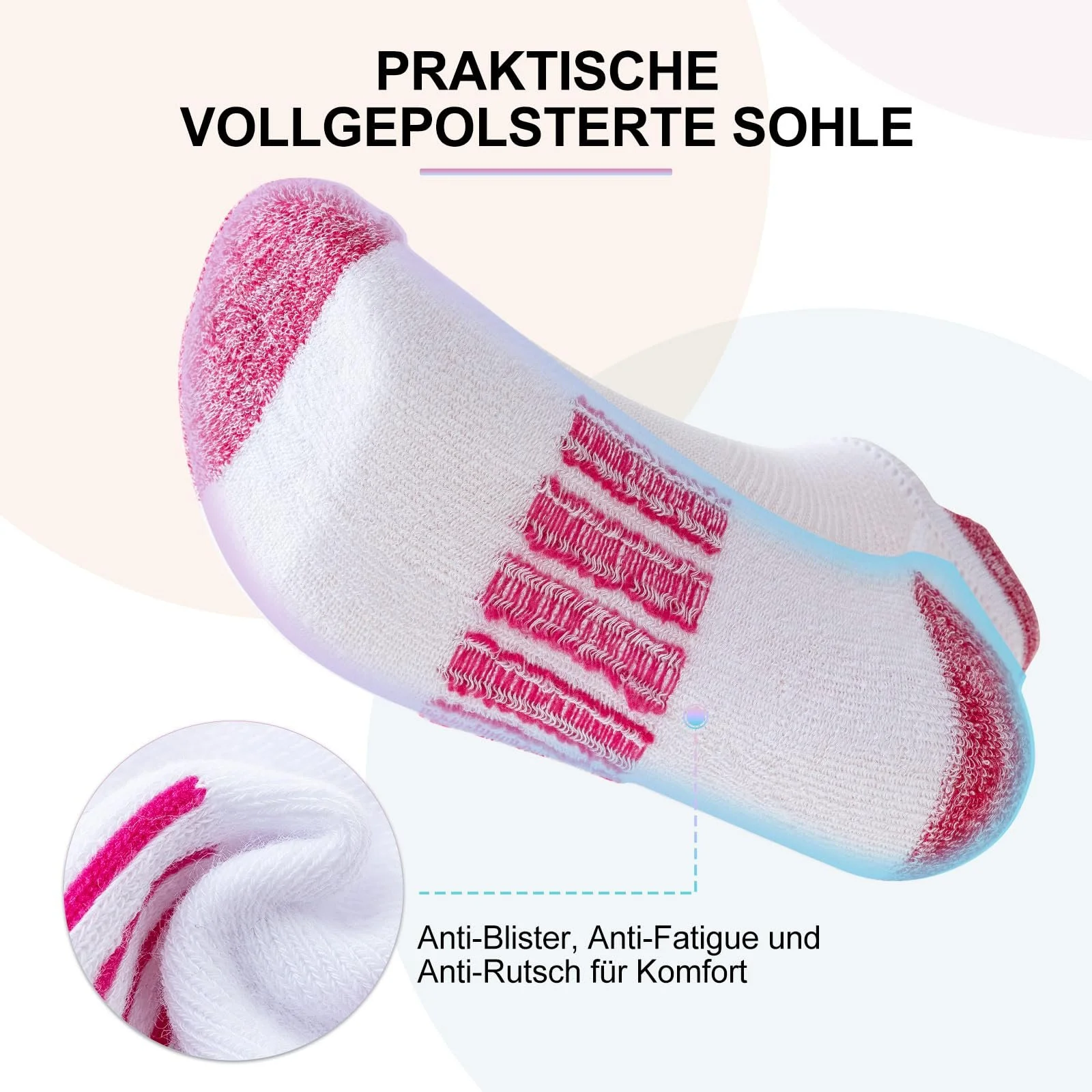 Носки Trainer Женские Хлопковые Спортивные Дышащие Короткие Противомозольные Носки Женские Мягкие для Бега 6 Пар 35-38/39-42, фото №6