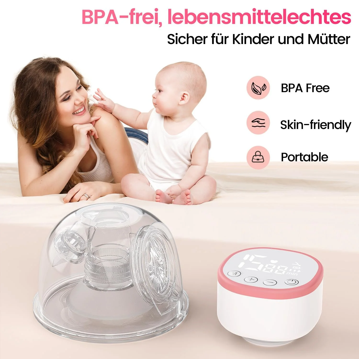 Молокоотсос электрический Hands-Free, BPA Free, портативный, 5 режимов, 15 уровней, низкий уровень шума, 1 шт, розовый, фото №2 Молокоотсос электрический Hands-Free, BPA Free, портативный, 5 режимов, 15 уровней, низкий уровень шума, 1 шт, розовый, фото №2