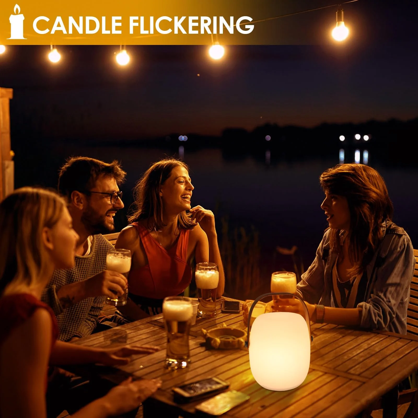 Настільна лампа ZWOOS LED акумуляторна бездротова RGB з ефектом свічки IP54 з пультом ДК, фото №4