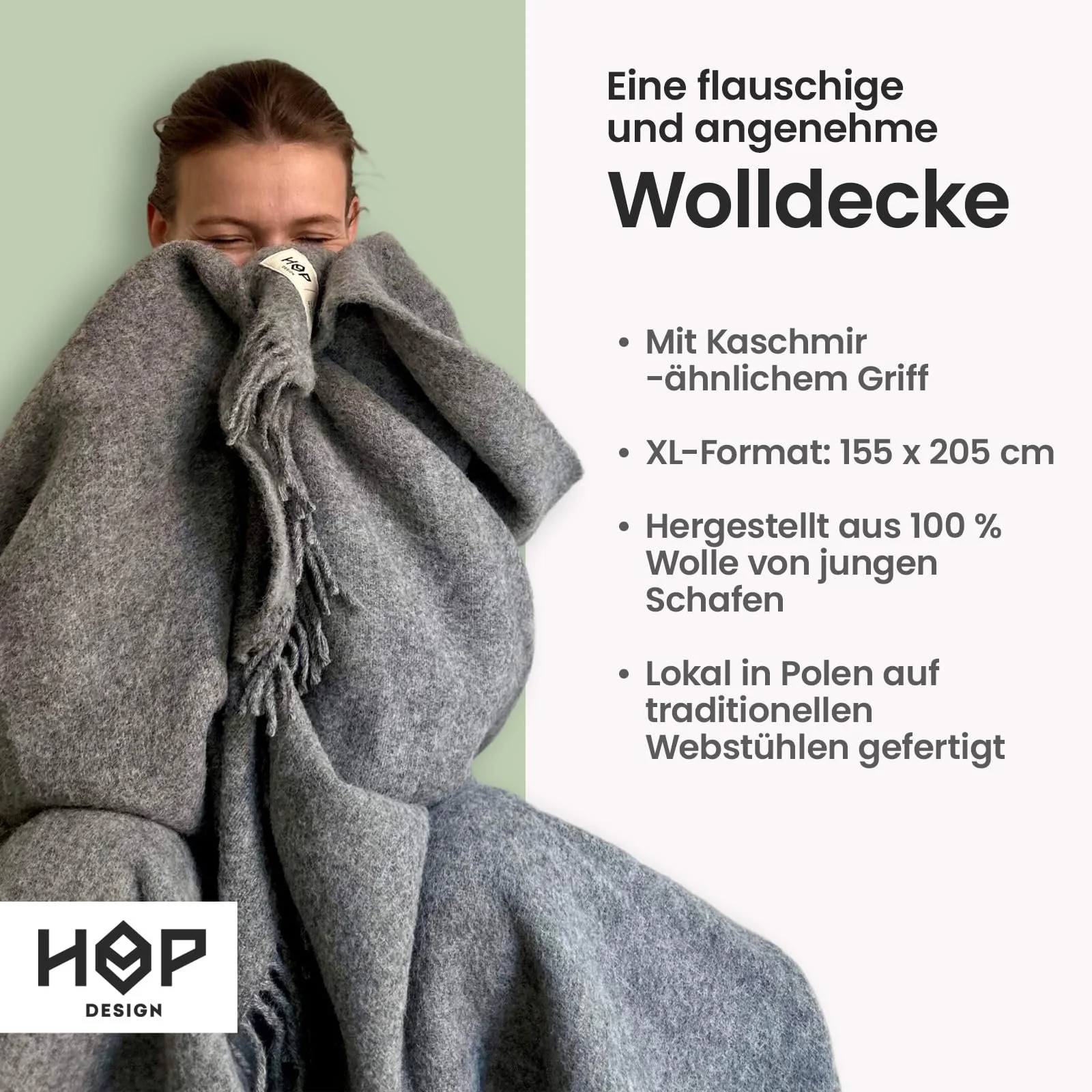 Вовняний Плед HOP DESIGN Virgin Wool - Тепла Покривало 155 x 205 см, фото №5