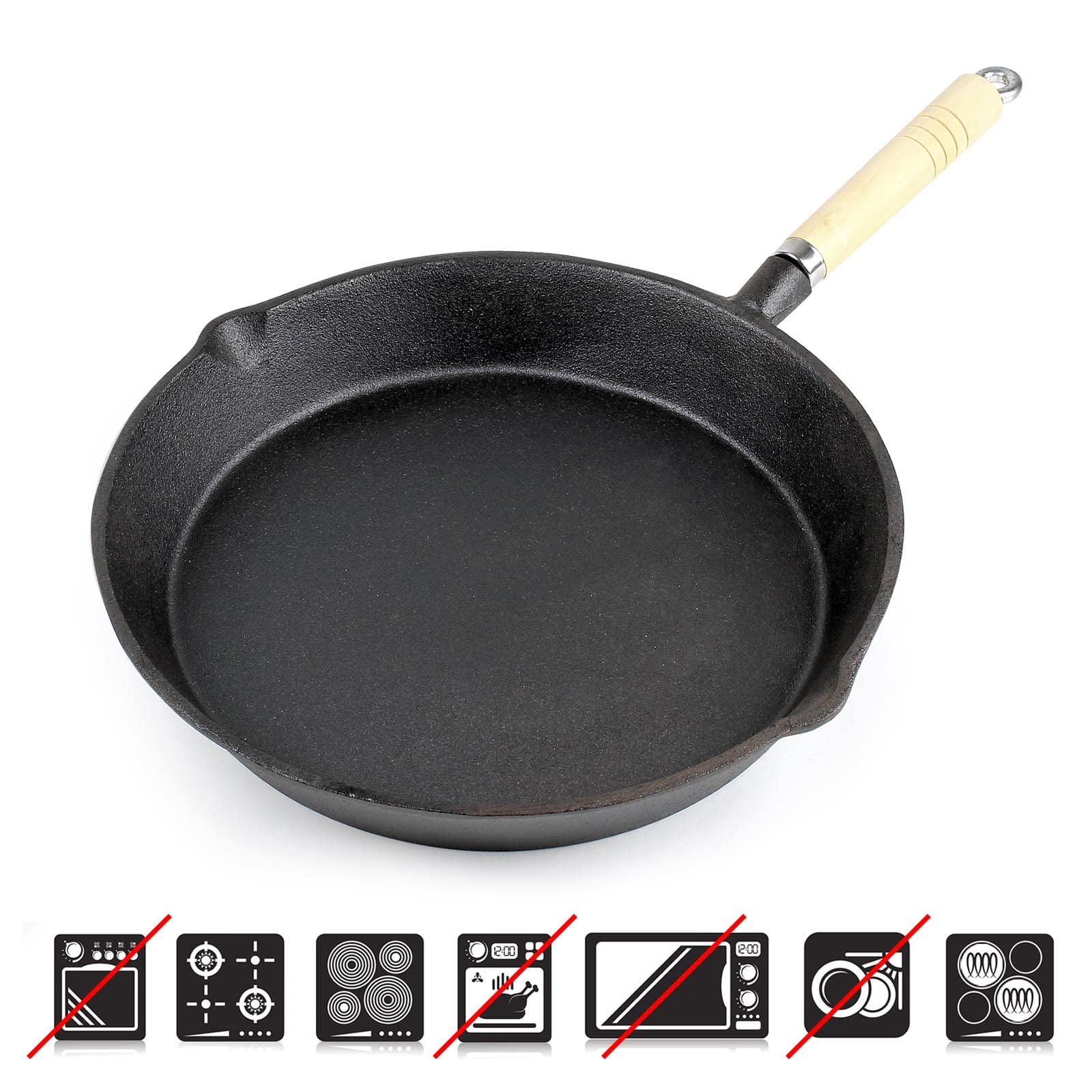 Пательня Wiltec Чавунна Діаметр 30 см Дерев'яна ручка, фото №3