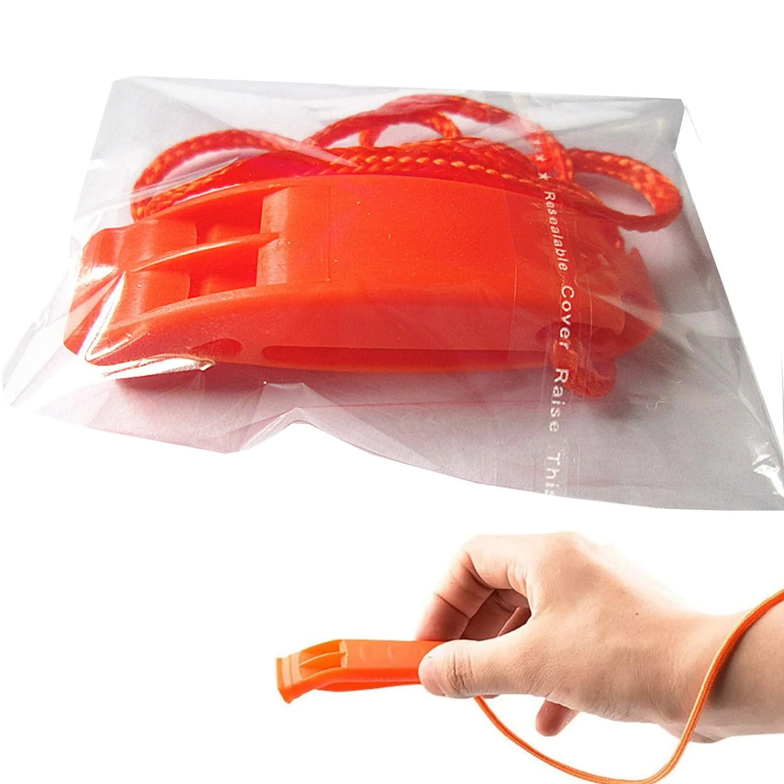 Свисток HREDZEO аварийный сигнальный 4 шт. с шнурком оранжевый, фото №7