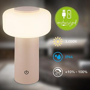 Настольная лампа BRILONER LED аккумуляторная IP44 сенсорная 13 x 20.6 см Бежевая synthetic.ua - Фото 1