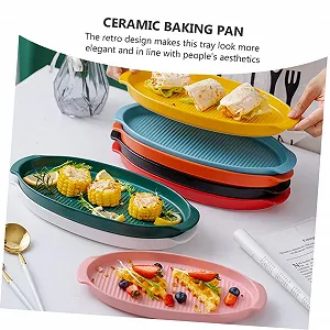 Форма для запекания PRETYZOOM Керамическая овальная с ручками малая Ретро-зеленая synthetic.ua - Фото 1