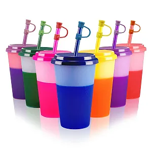 Набір чашок 7 шт, Чашки для напоїв із соломинкою та кришкою, 350 мл - Фото 1