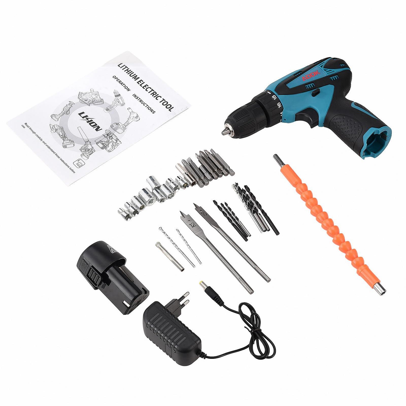 Дриль-шуруповерт belupai Cordless 12V Електрична викрутка 1 батарея 1.5Ah 2 швидкості 18+1 налаштування моменту обертання LED освітлення 30 аксесуарів і кейс для ремонту та DIY, фото №6