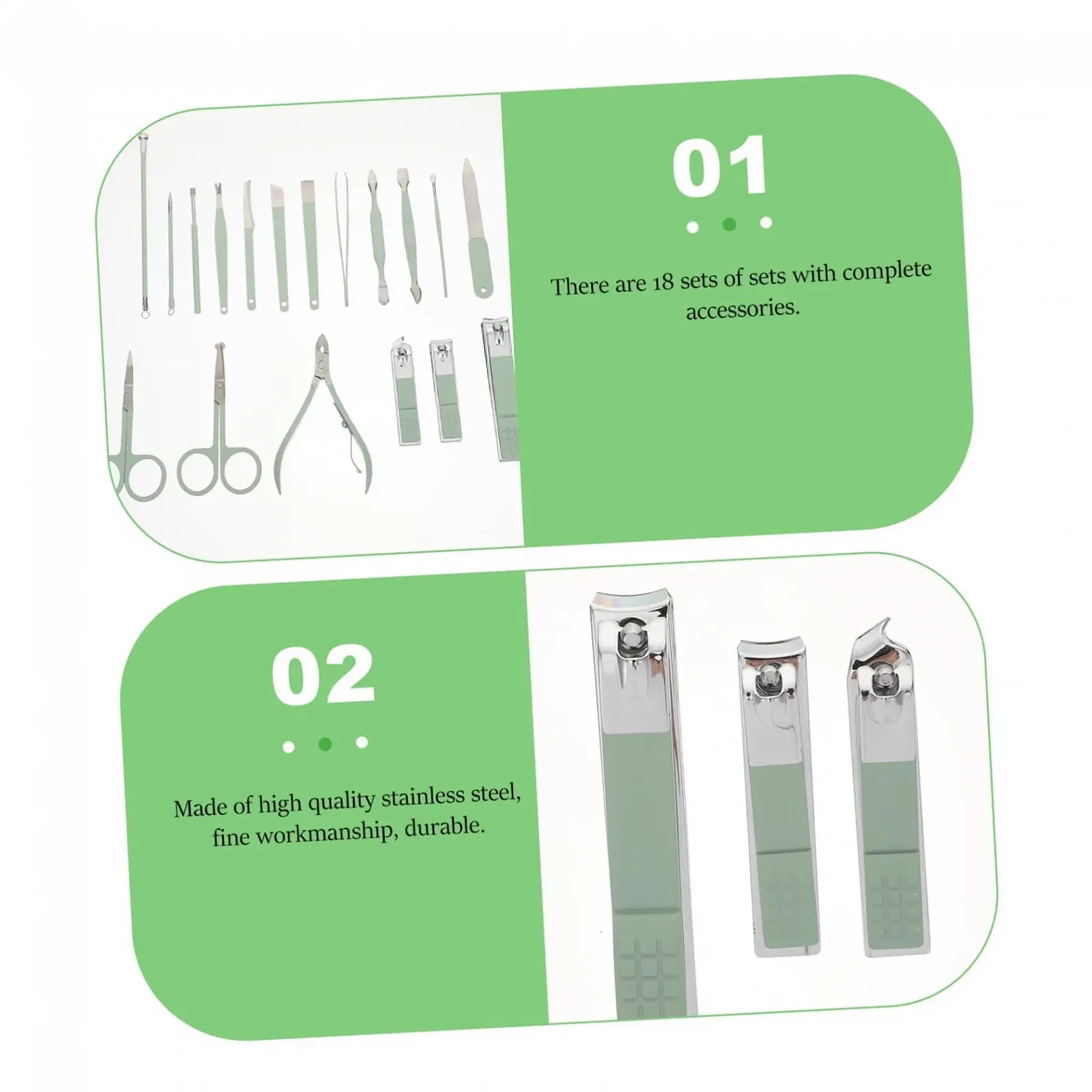 Набор маникюрный CALLARON 18 предметов, из нержавеющей стали, зеленый, фото №9