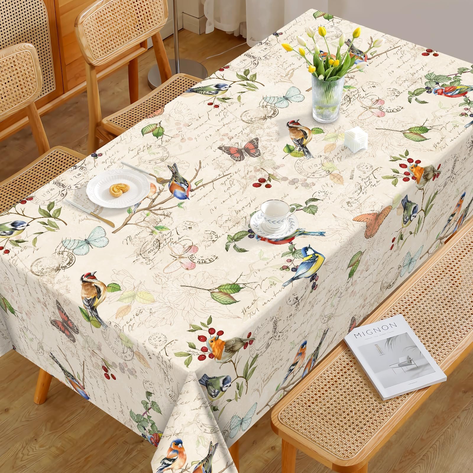 Скатертина Arquiel Country House Vintage Bird прямокутна водовідштовхувальна 152 x 213 cm, фото №3