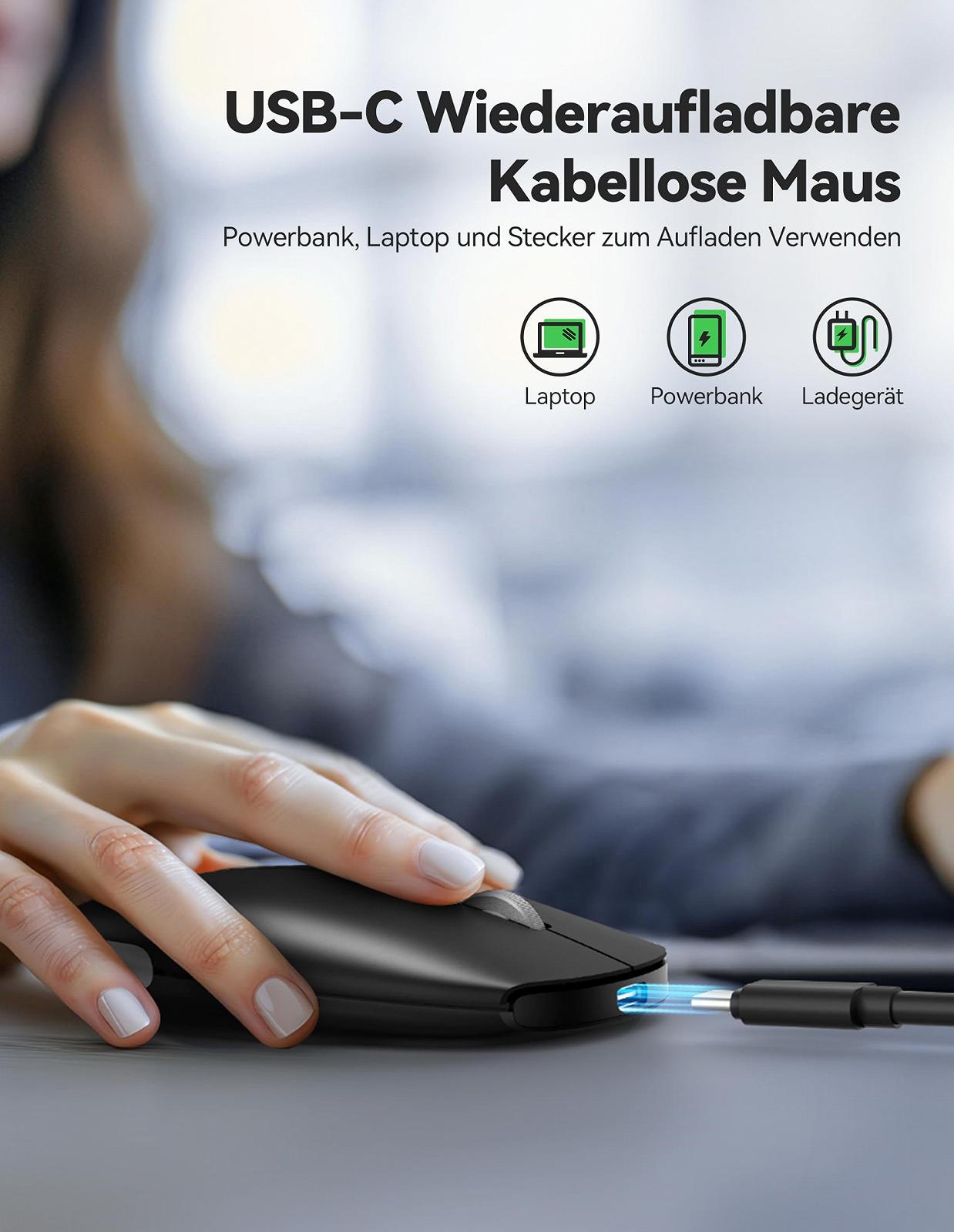 Миша Bluetooth TECKNET Бездротова Перезаряджувана 4000 DPI Чорна, фото №5