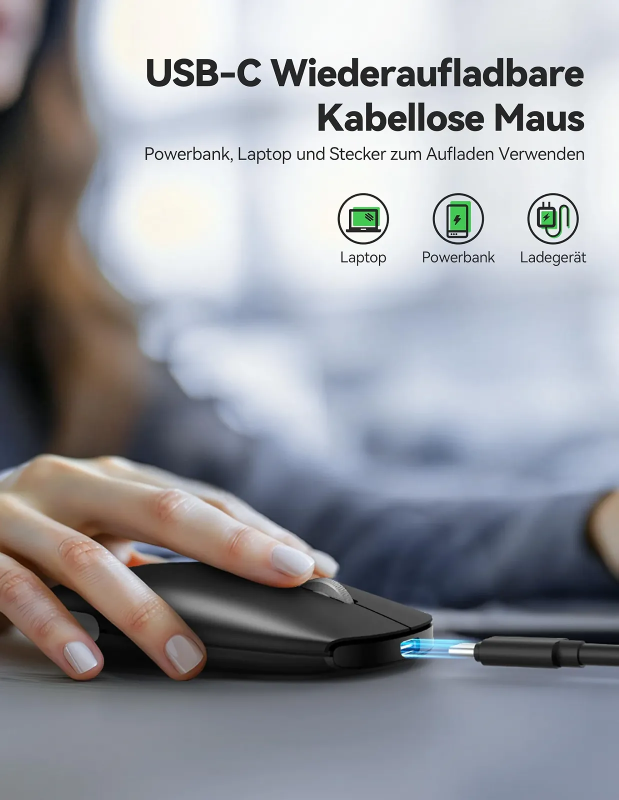 Миша Bluetooth TECKNET Бездротова Перезаряджувана 4000 DPI Чорна, фото №5