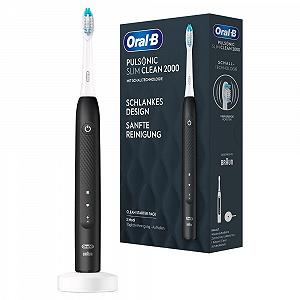 Зубна щітка електрична звукова Oral-B Pulsonic Slim Clean 2000, чорна та змінні насадки для зубної щітки Pulsonic Sensitive, 4 шт, насадка для зубної щітки Oral-B Sonic synthetic.ua - Фото 1