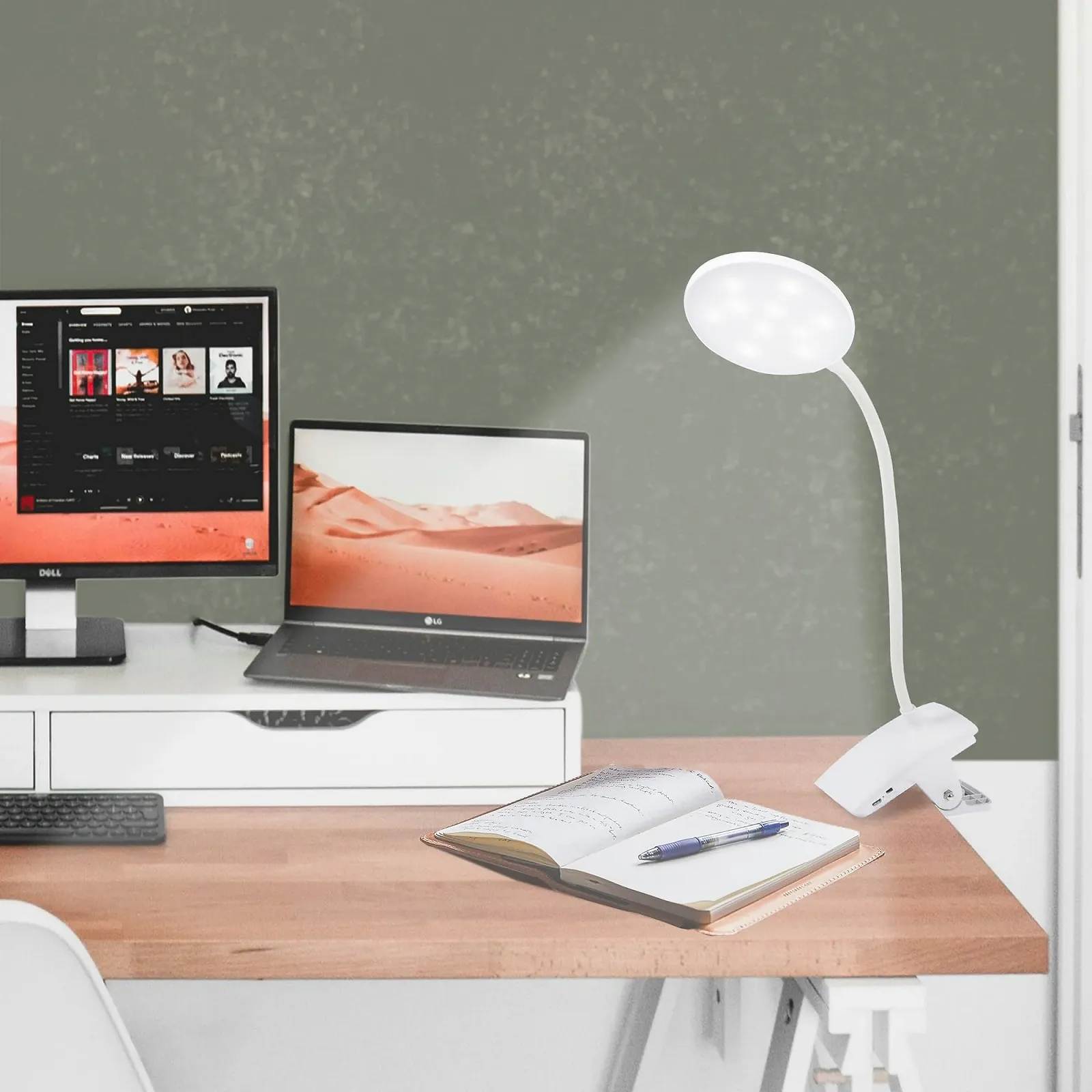 Настільна світлодіодна лампа-прищіпка PURElite акумуляторна гнучка регульована шийка білий, фото №7