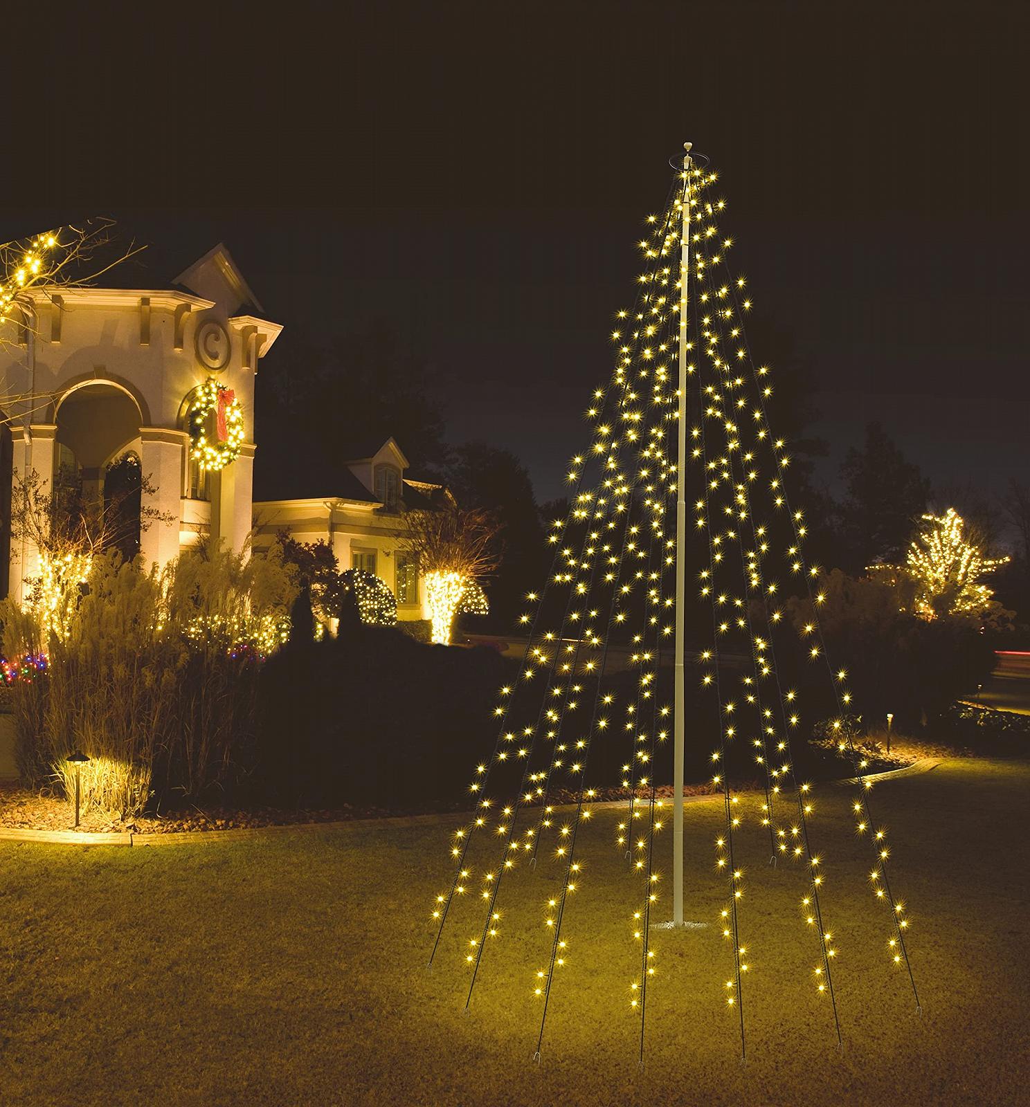 LED Гірлянда для флагштока 10 ниток по 8 м 360 LED теплий білий, колір кабелю чорний, в комплекті кілочки та блок живлення IP44, фото №3