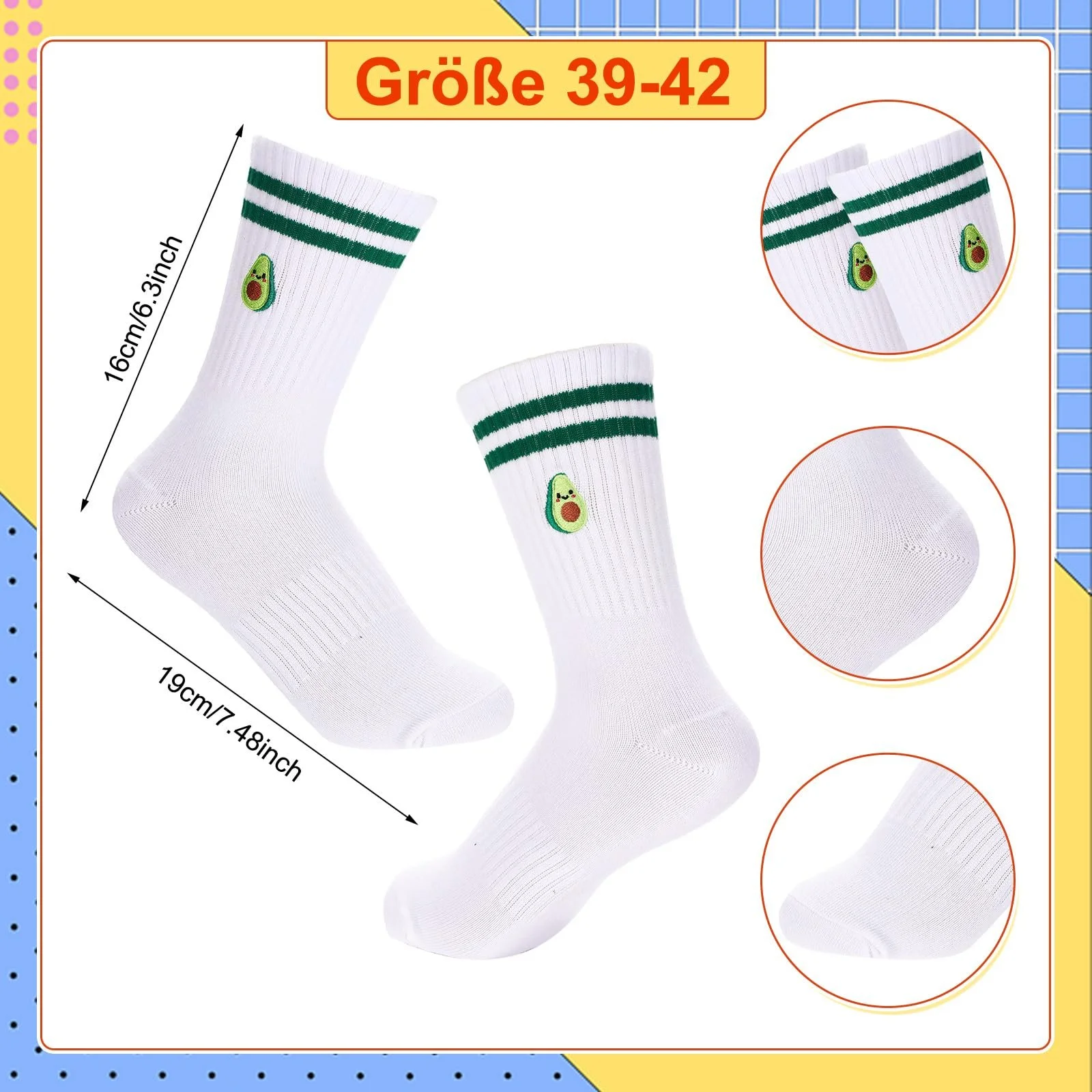 Носки Sintege 8 пар Мужские Женские Теннисные носки Белые Спортивные носки с фруктовым узором Ретро Носки для хайкинга Тренировочные носки Носки для бега Носки для кроссовок для спорта + ежедневного использования, фото №2 Носки Sintege 8 пар Мужские Женские Теннисные носки Белые Спортивные носки с фруктовым узором Ретро Носки для хайкинга Тренировочные носки Носки для бега Носки для кроссовок для спорта + ежедневного использования, фото №2