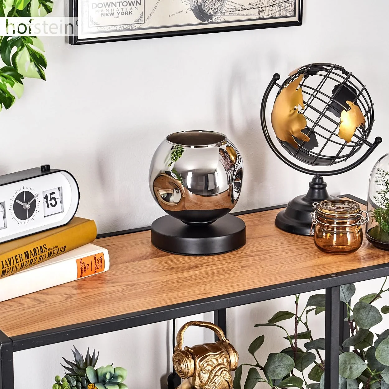 Настільна лампа Ripoll Метал/Скло 15 см E27 Чорний/Хром, фото №3