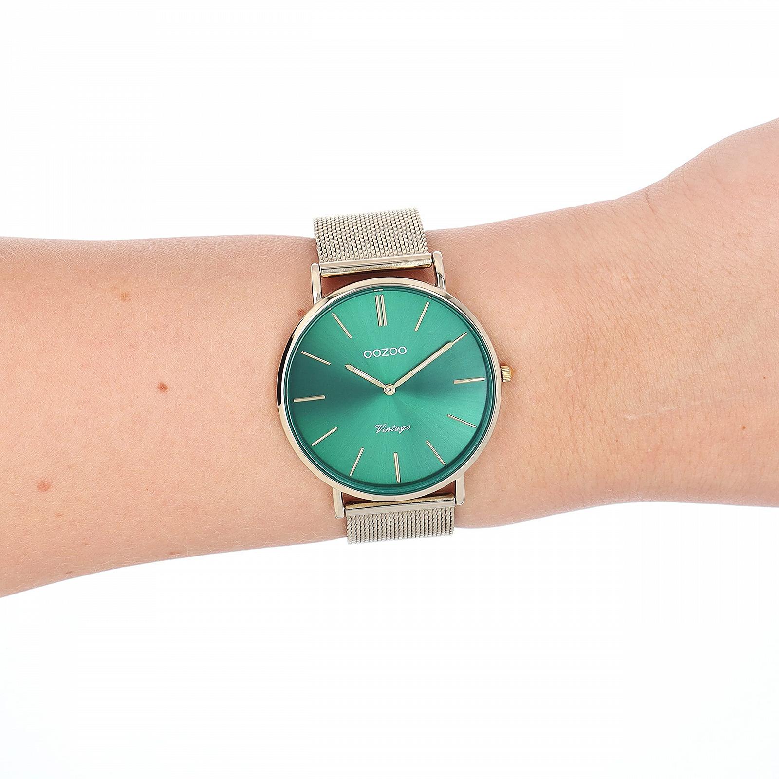 Женские часы Oozoo Vintage Золотой/Зеленый - Женские часы с миланским металлическим ремешком - Аналоговые женские часы в круглом корпусе, фото №3