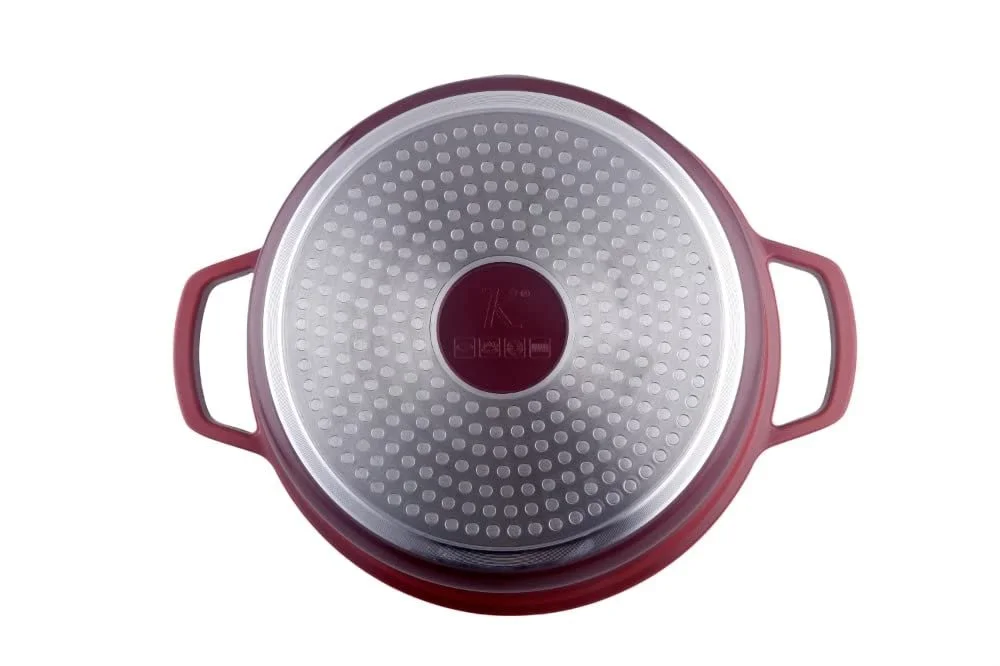 Кастрюля-жаровня Kamberg 0008186 Круглая 16 см Литой алюминий Покрытие с эффектом камня Красный пламенный, фото №5