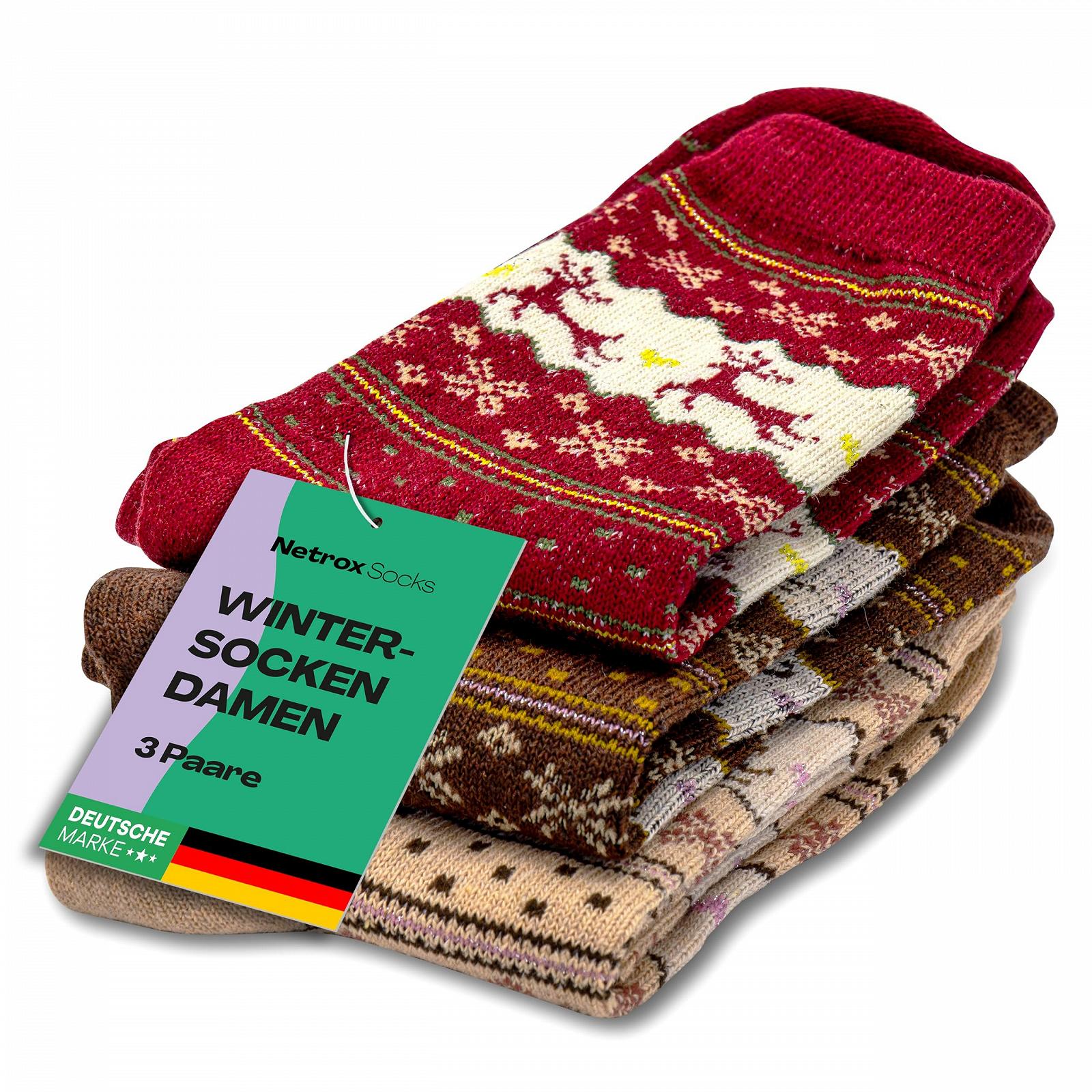 Носки Netrox зимние, 3 пары, теплые и мягкие Рождественские носки I 35-42 I Пушистые носки для женщин и детей, красный, коричневый, белый, 2.5-7.5, фото №1