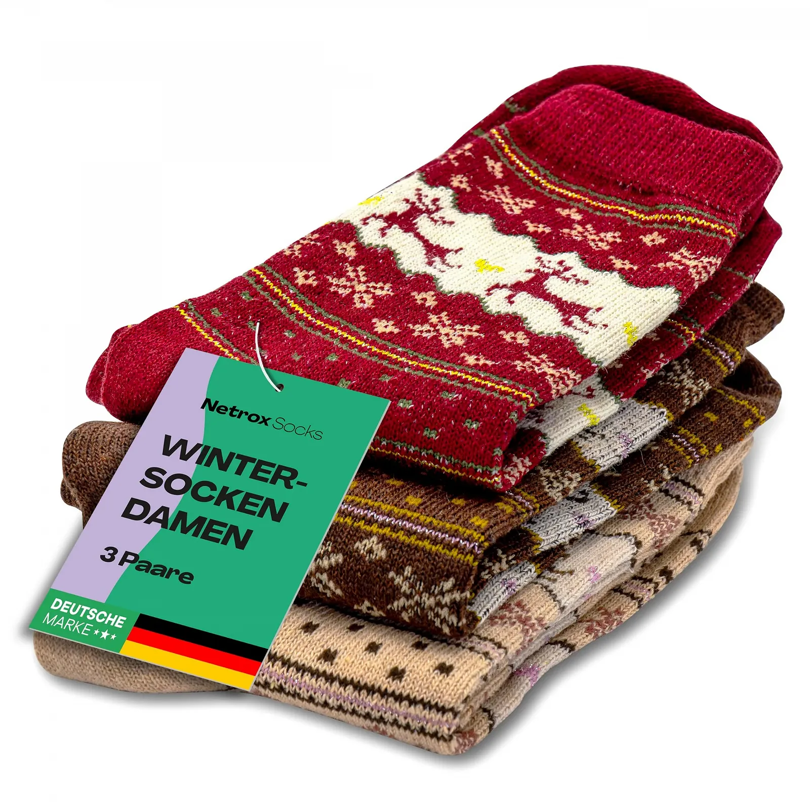 Носки Netrox зимние, 3 пары, теплые и мягкие Рождественские носки I 35-42 I Пушистые носки для женщин и детей, красный, коричневый, белый, 2.5-7.5, фото №1