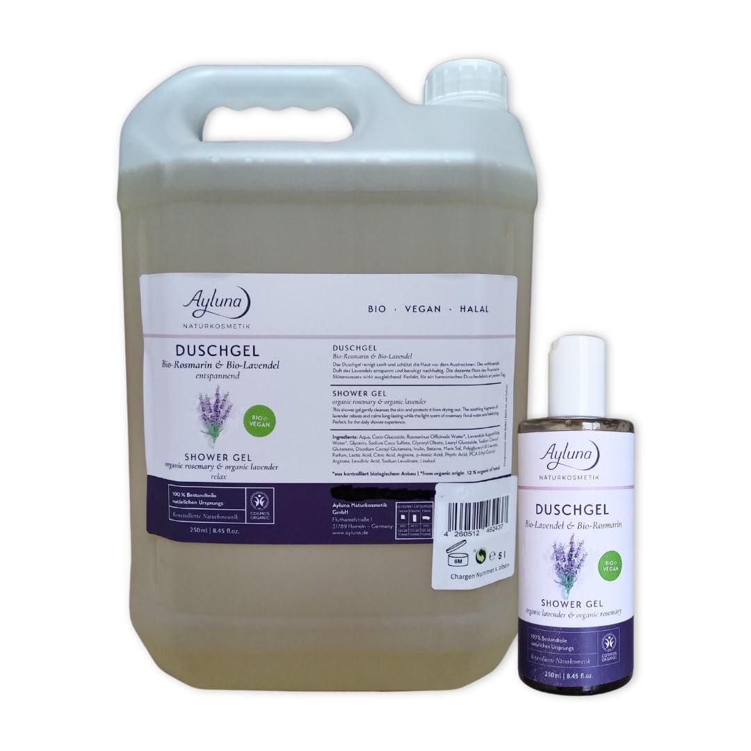 Гель для душу Ayluna Naturkosmetik Organic Rosemary & Organic Lavender Relaxing Organic & Vegan 5 Л Каністра, фото №3 Гель для душу Ayluna Naturkosmetik Organic Rosemary & Organic Lavender Relaxing Organic & Vegan 5 Л Каністра, фото №3