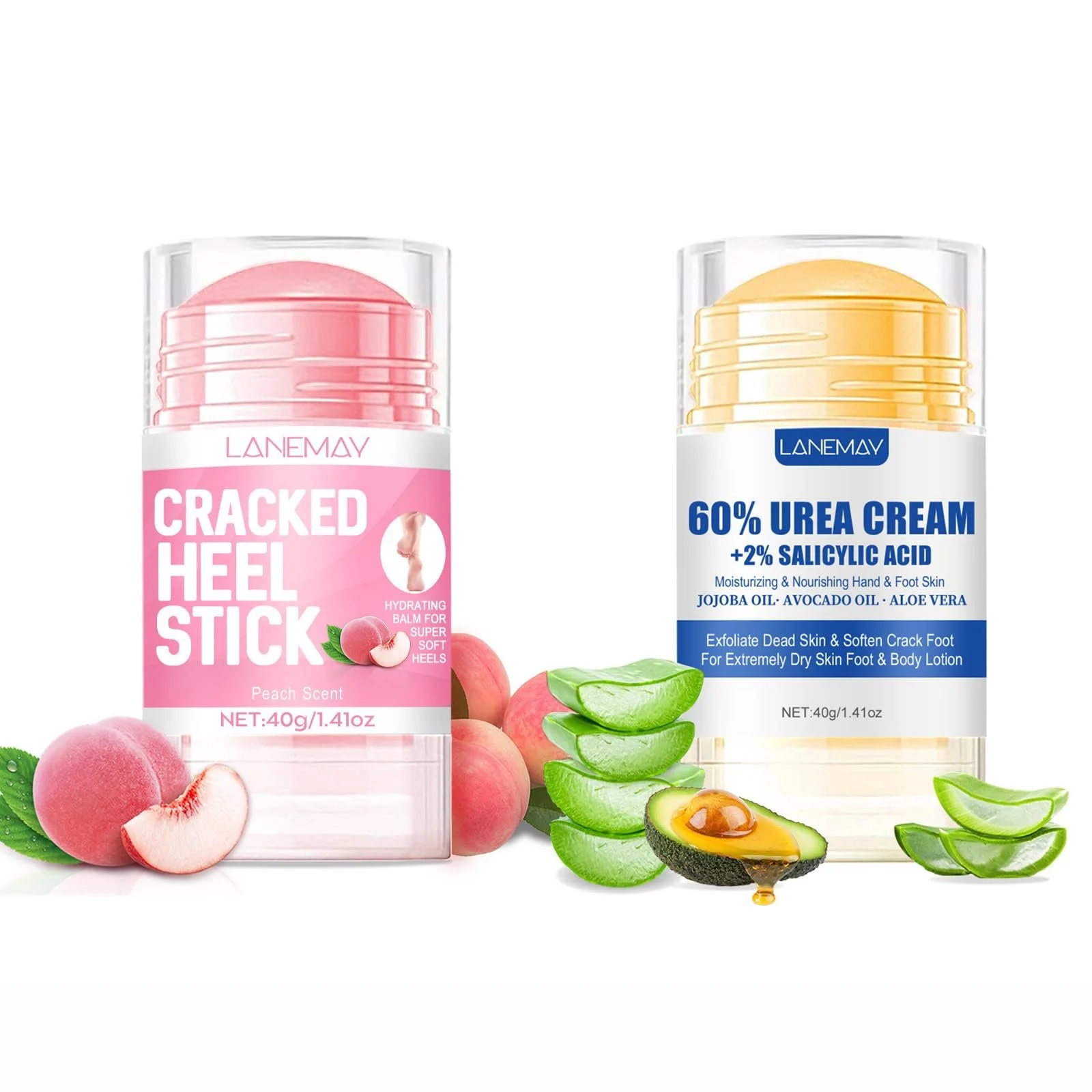 Набор для восстановления рук и ног: бальзам для пяток + крем-стик с мочевиной с ароматом персика, фото №1