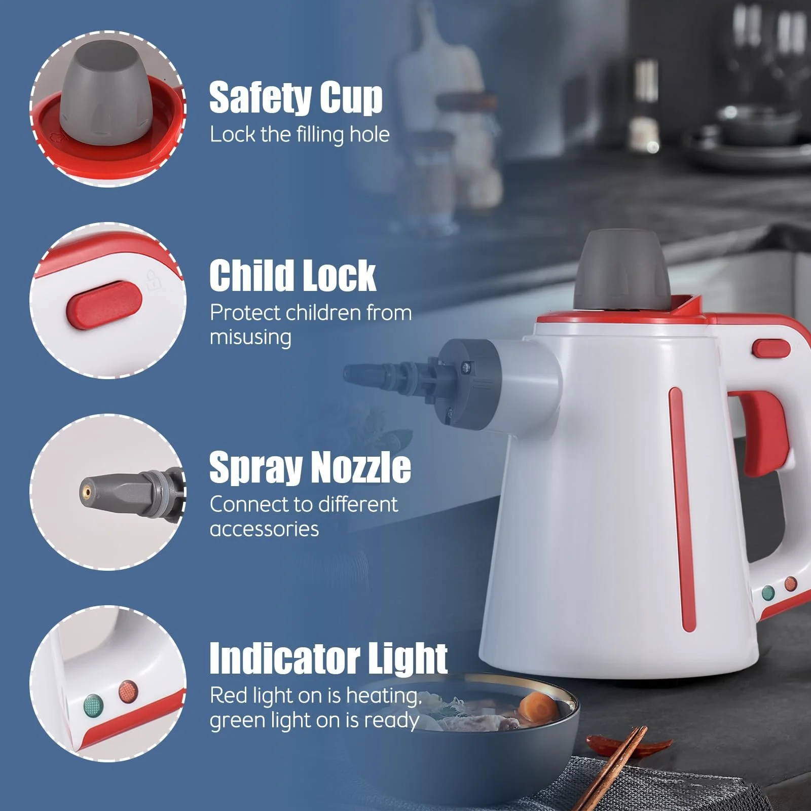 Пароочисник Irishom 900-1050 Вт 3 бар 3,5 л Біло-червоний, фото №3 Пароочисник Irishom 900-1050 Вт 3 бар 3,5 л Біло-червоний, фото №3