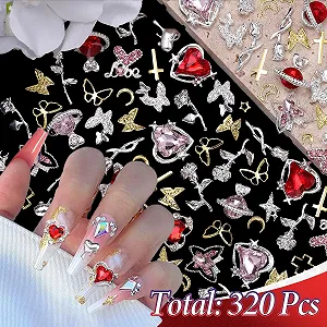 3D украшения для ногтей Сердце Бабочка Стразы Роза серебристый/золотой, 320 шт synthetic.ua - Фото 1