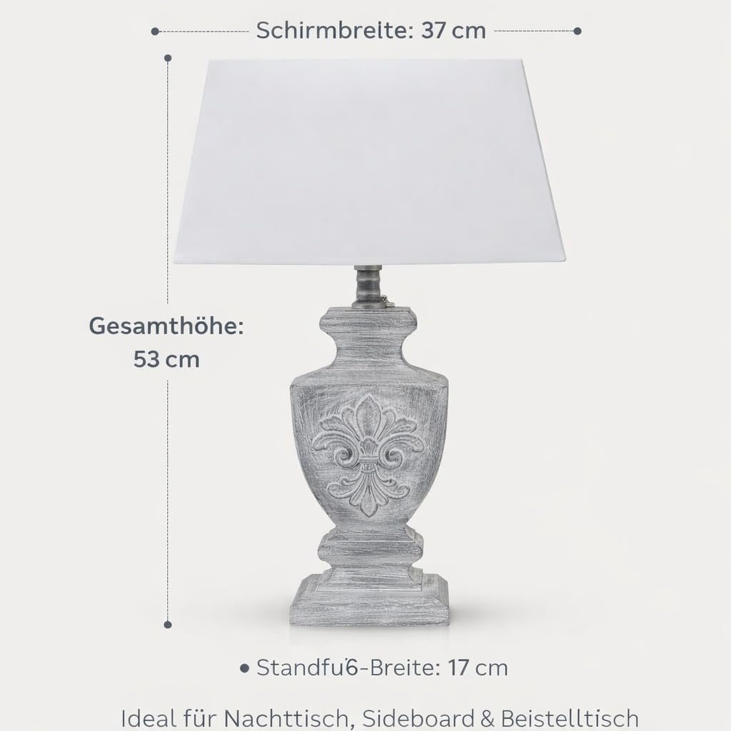 Настільна лампа DRULINE Shabby Chic сіра дерев'яна основа з абажуром 1 x E27 37 x 53 x 17 см, фото №3