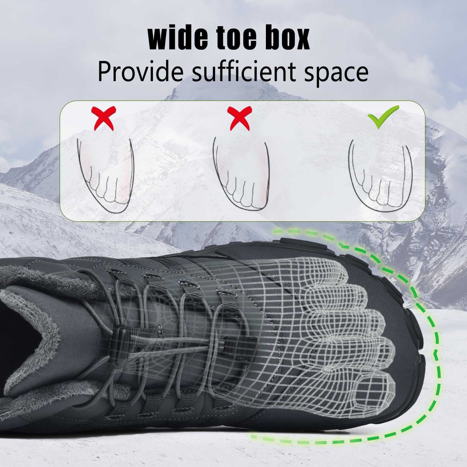 Зимние ботинки AONETIGER Barfußschuhe, утепленные, удобные, легкие, водонепроницаемые, для активного отдыха, хлопковые, размер 37-48EU, фото №3