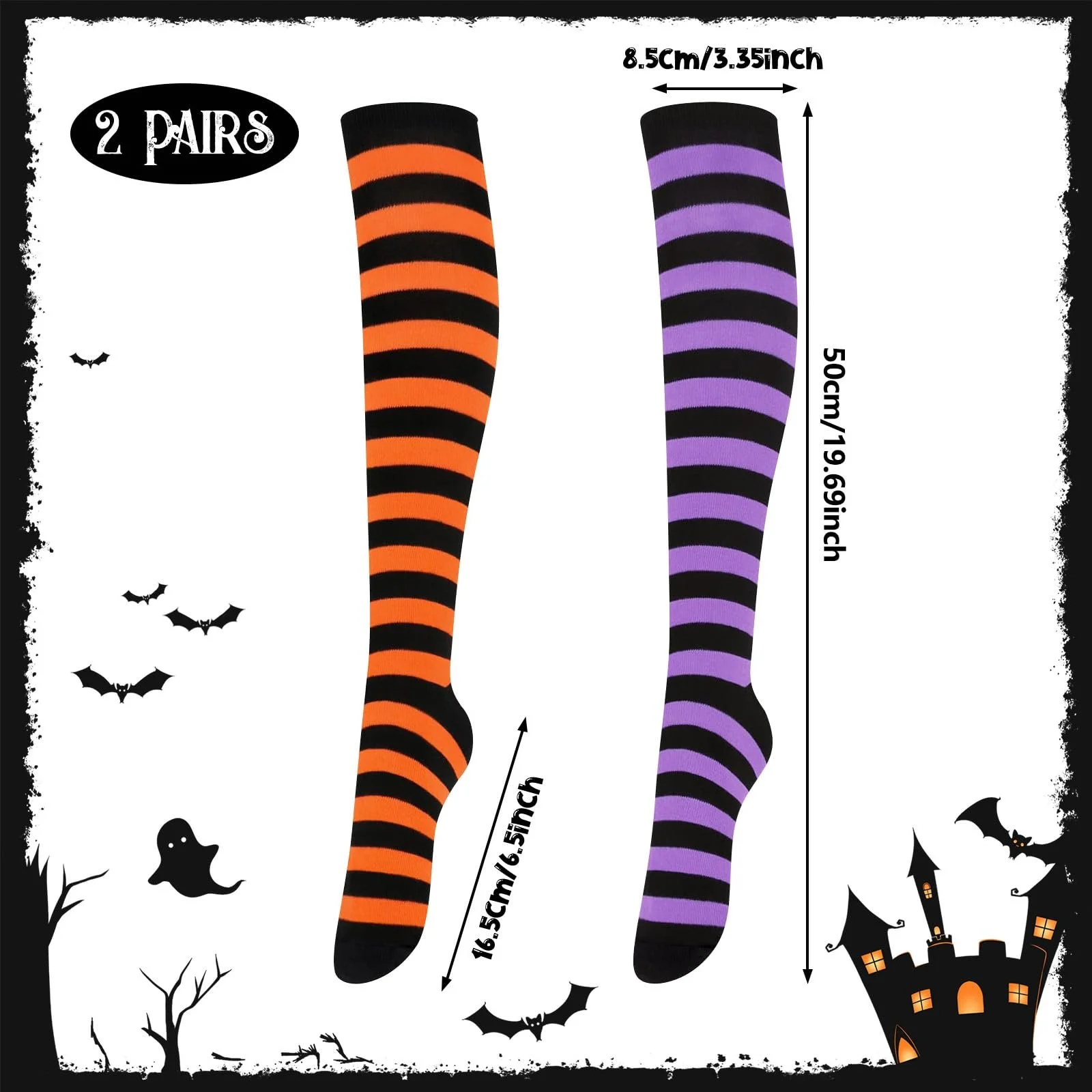 Жіночі гольфи в смужку для Хелловіну (2 пари), фото №2 Жіночі гольфи в смужку для Хелловіну (2 пари), фото №2