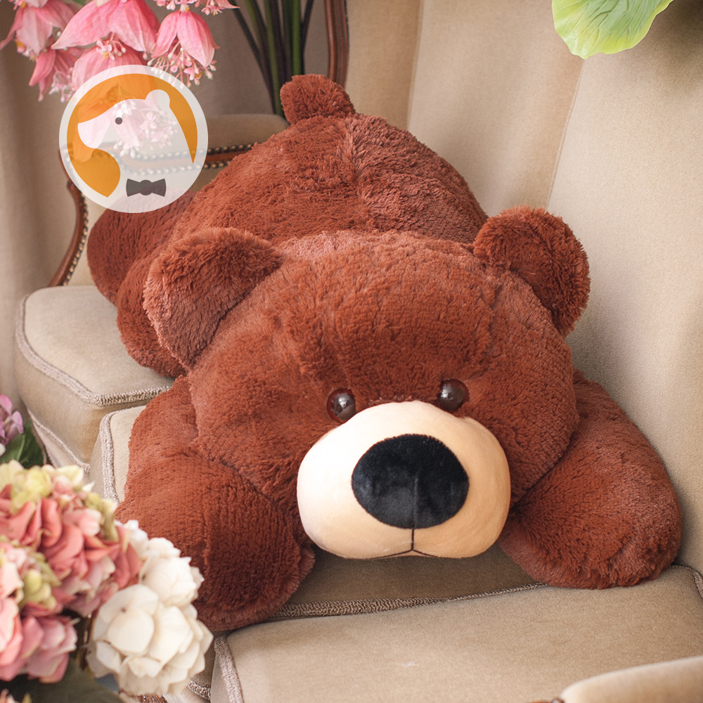 Мягкая игрушка 1000plus плюшевый мишка Умка лежащий большой шоколадный 110см, фото №2