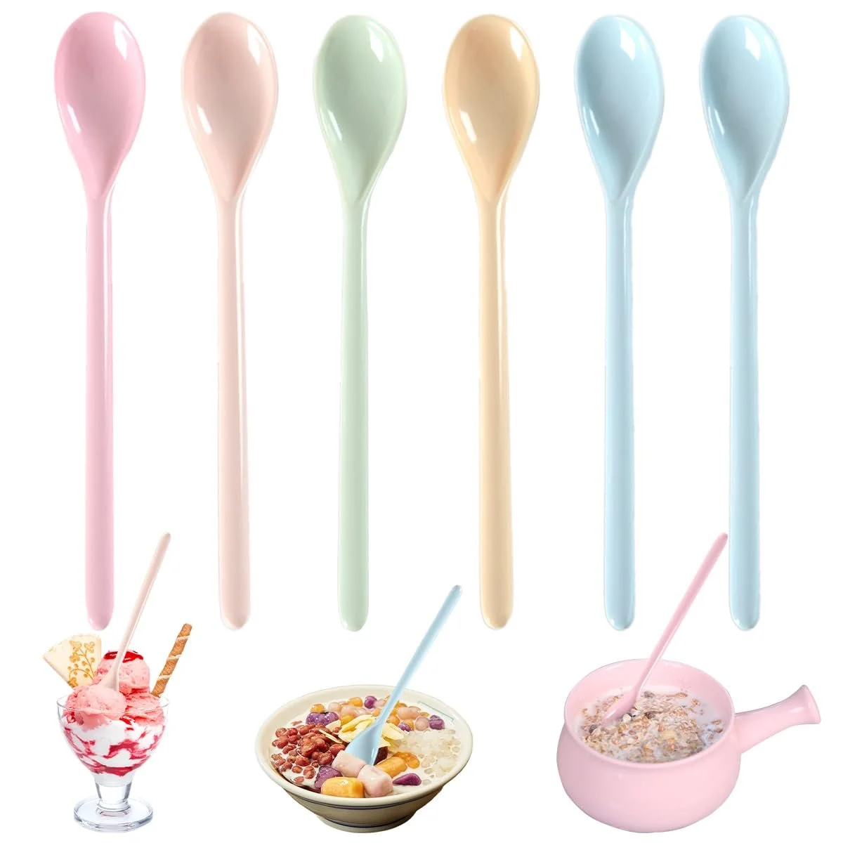 Ложки Пластикові Довгі 18.5 см, Набір 6 шт, Різнокольорові, фото №1 Ложки Пластикові Довгі 18.5 см, Набір 6 шт, Різнокольорові, фото №1