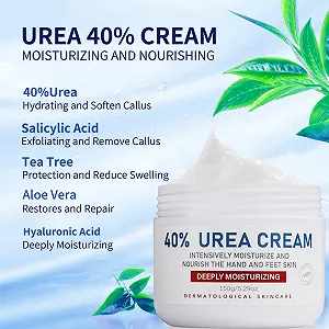 Крем для ног Urea 40% с гиалуроновой кислотой, чайным деревом и алоэ вера для пяток, рук и коленей, 150 г synthetic.ua - Фото 1