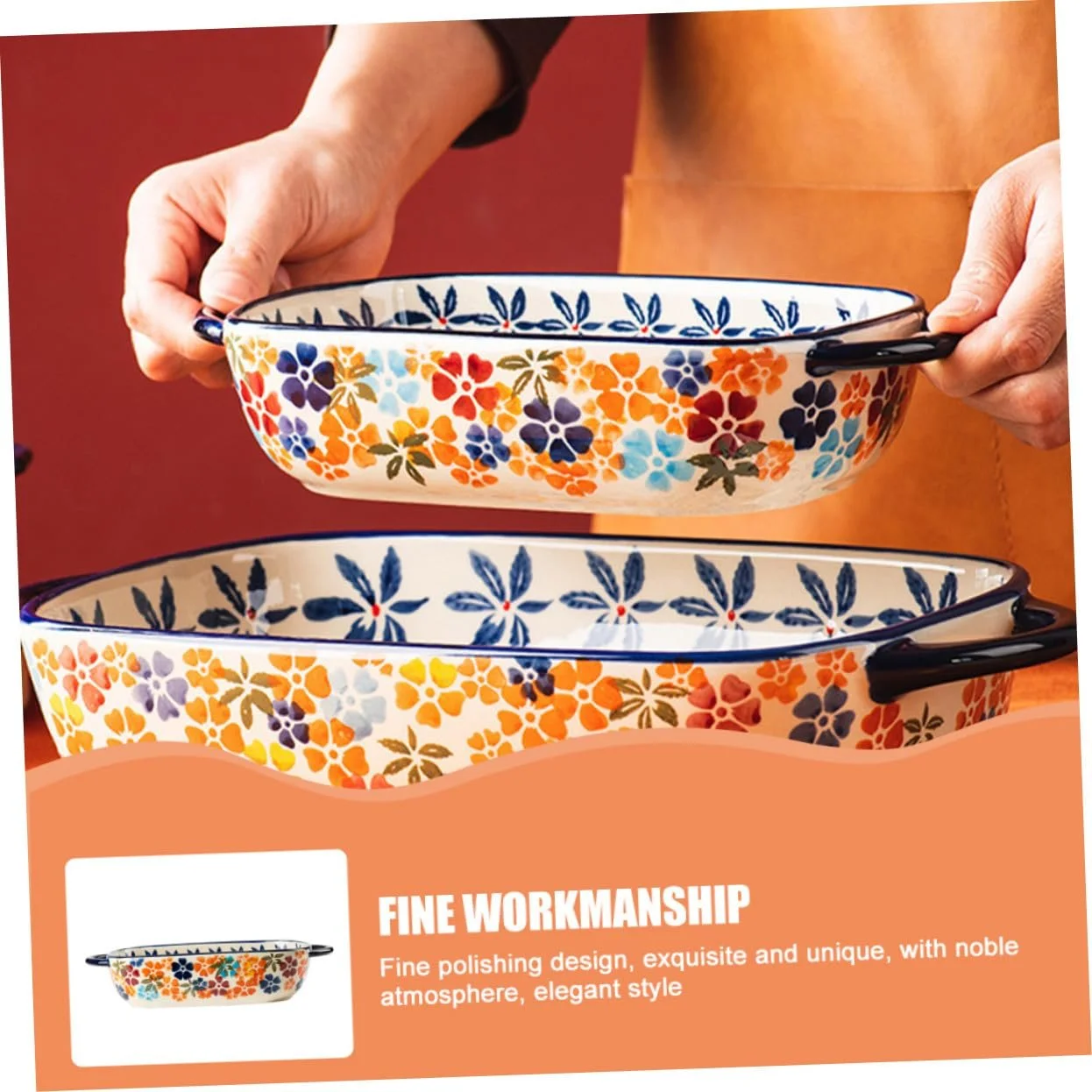 Форма для запекания керамическая с двумя ручками полированная универсальная бытовая, фото №9