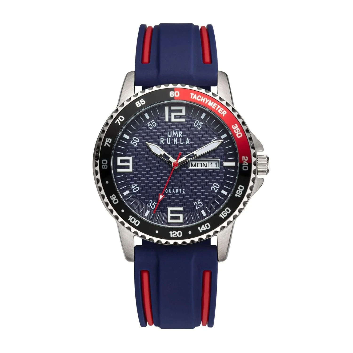 Часы кварцевые аналоговые UMR RUHLA Синий с силиконовым ремешком и корпусом из нержавеющей стали, водостойкий до 10 бар, черный ремешок., фото №1