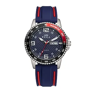 Часы кварцевые аналоговые UMR RUHLA Синий с силиконовым ремешком и корпусом из нержавеющей стали, водостойкий до 10 бар, черный ремешок. - Фото 1